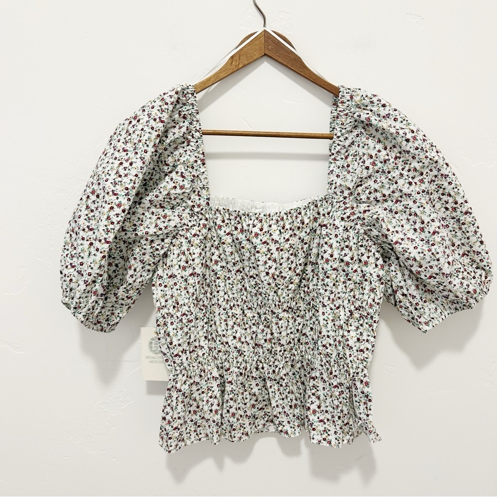 NEW Tuckernuck Hyacinth House Floral Payton Blouse Bows Puff Sleeve Size Large - Picture 7 of 12